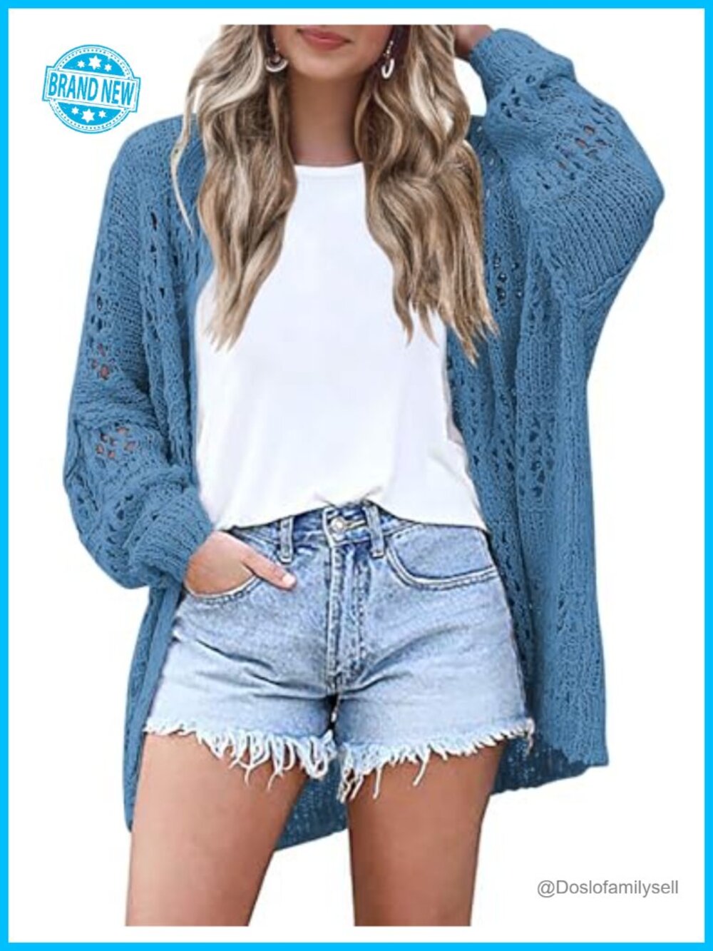 HOTOUCH Womens Lightweight Crochet Open Front Cardigan Batwing Sleeve Knit